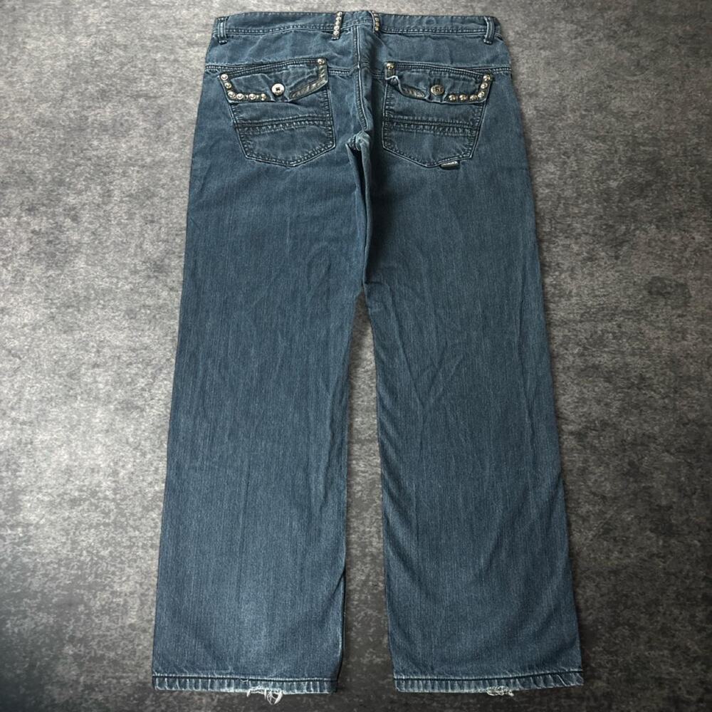Vintage Seduka Men’s 40 Studded Blue Baggy Jeans Flap Pocket Y2K Streetwear